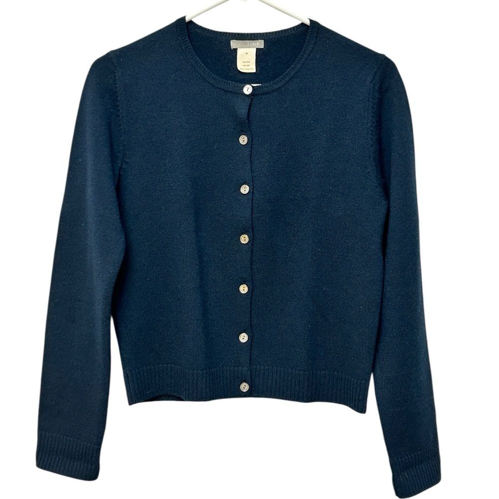J Crew Classic Wool Cardigan Crew Neck Womens Medium Long sleeve Button Front